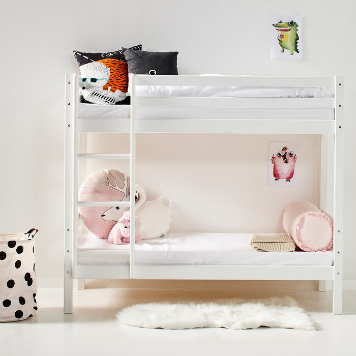 Hoppekids ECO Dream køjeseng i hvid, 70x160 cm, pladsbesparende design til børn med robust kvalitet og sikkerhed.
