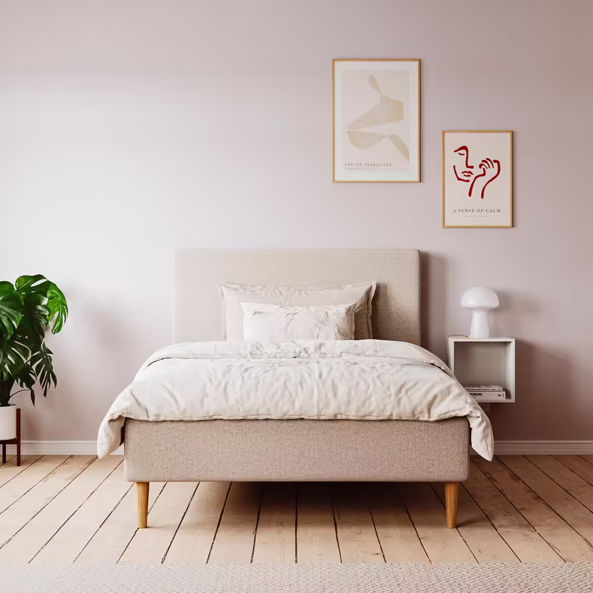 Senses boxmadras fra Bedre Nætter i et elegant soveværelsesmiljø. Madrassen tilbyder en kombination af støtte og komfort med et moderne design for optimal søvn.
